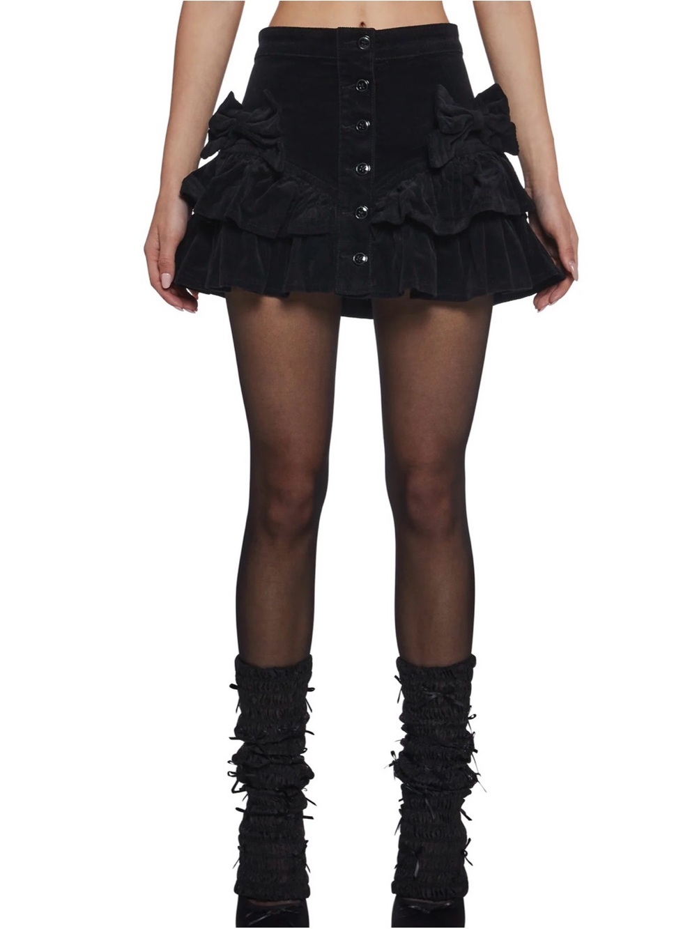 Sugar thirllz Black Ruffle Button-Front Mini Skirt